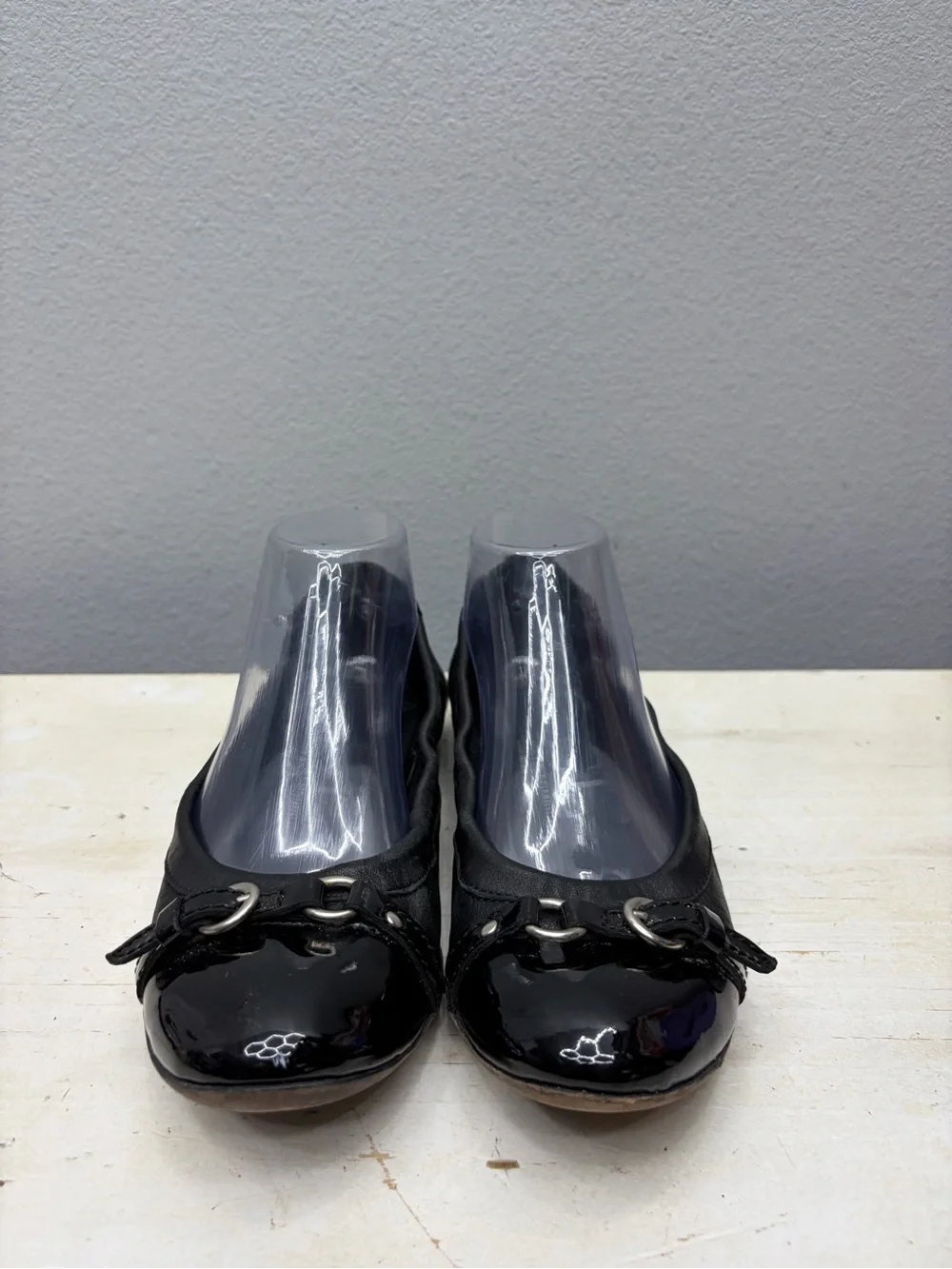 AGL Black Leather Monika Round Toe Flats Size 38